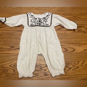 Charming Cream Romper with Black Embroidery